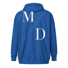 Load image into Gallery viewer, MD Split White/Royal Zip Hoodie
