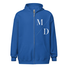 Load image into Gallery viewer, MD Split White/Royal Zip Hoodie
